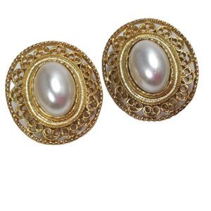 Vintage Gold And Faux Pearl Earrings